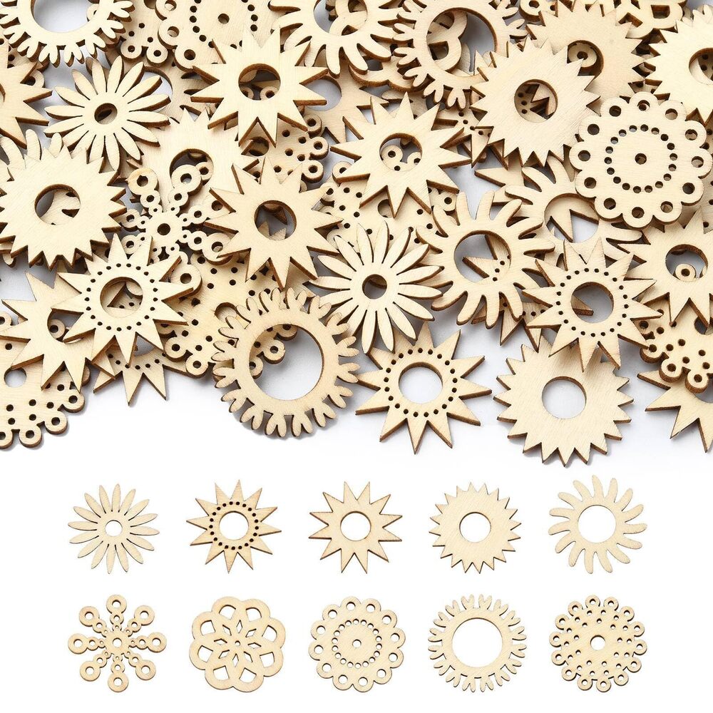 6151 200 pcs Mixed Styles Sunflower Theme Unfinished Wood Cutout Charms